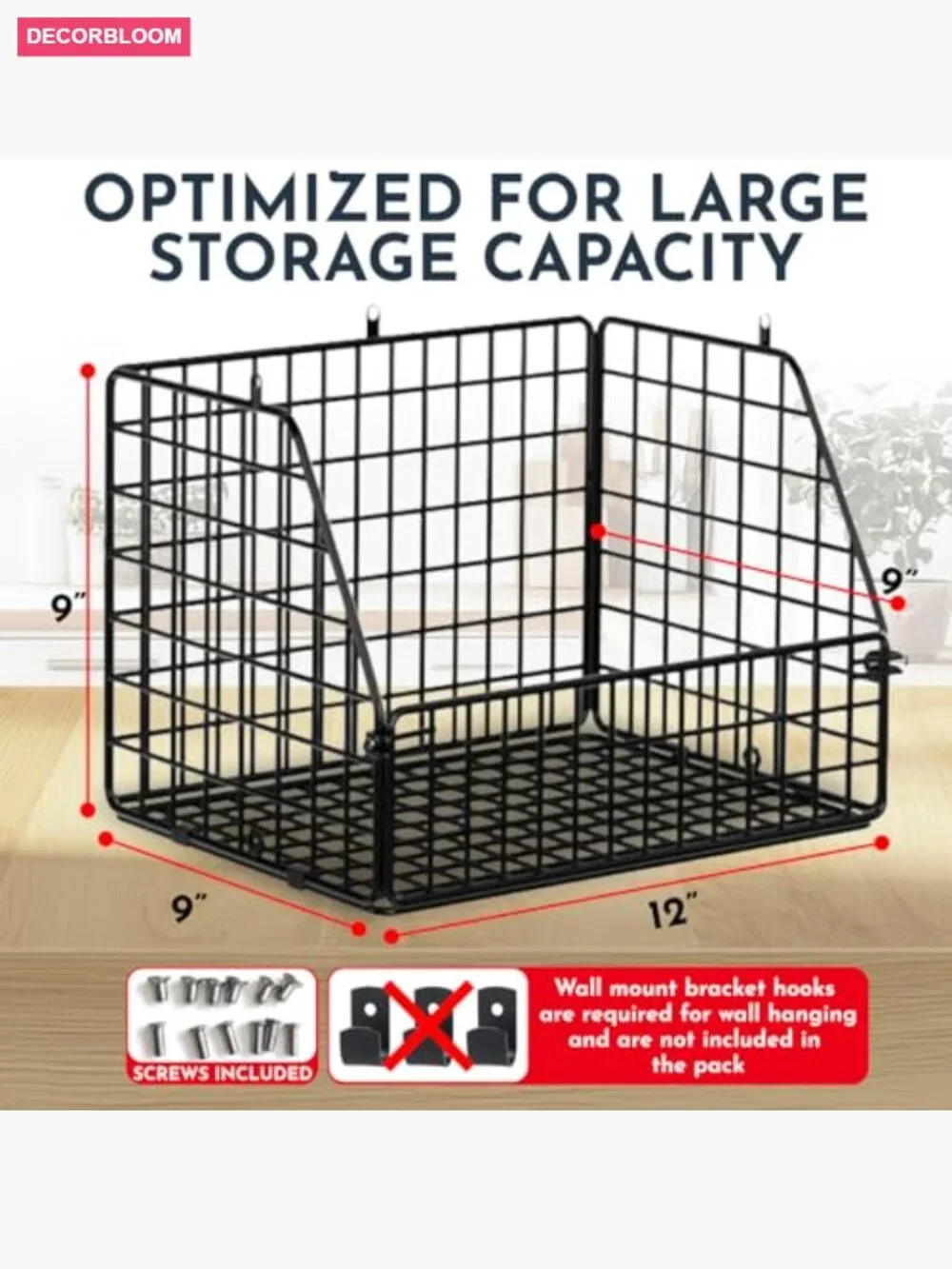 3-Tier Wall Hanging Fruit Basket Heavy Duty Wire Storage Organizer Kitchen